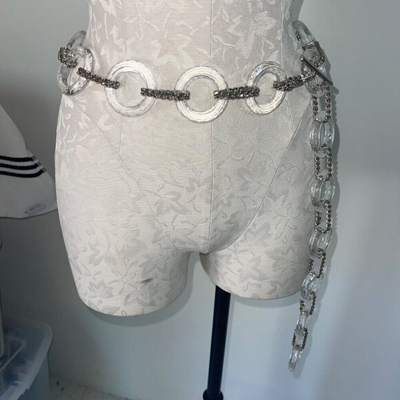 Vintage Womens Belt One Size Silver Heavy Chunky Lucite Chain